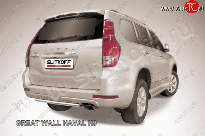 7 199 р. Защита заднего бампера из трубы диаметром 57 мм Slitkoff Haval H9 дорестайлинг (2015-2017) (Цвет: нержавеющая полированная сталь)  с доставкой в г. Чебоксары