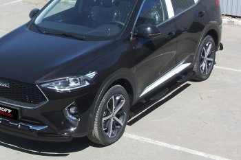 Защита порогов (Ø57 мм с проступью, с полимерным покрытием) Slitkoff Haval F7x дорестайлинг (2019-2022)