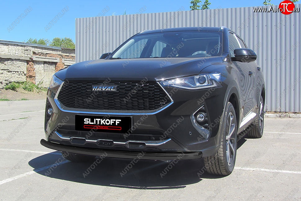 7 999 р. Защита переднего бампера (Ø57, с полимерным покрытием) Slitkoff Haval F7  дорестайлинг (2018-2022) (цвет: черный)  с доставкой в г. Чебоксары
