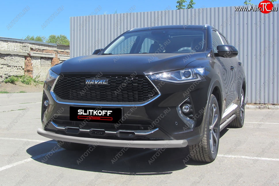 7 999 р. Защита переднего бампера (Ø57, с полимерным покрытием) Slitkoff Haval F7  дорестайлинг (2018-2022) (цвет: серебро)  с доставкой в г. Чебоксары