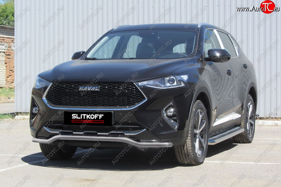 8 949 р. Защита переднего бампера (Ø42 волна, с полимерным покрытием) Slitkoff  Haval F7 - F7x (цвет: серебро)  с доставкой в г. Чебоксары