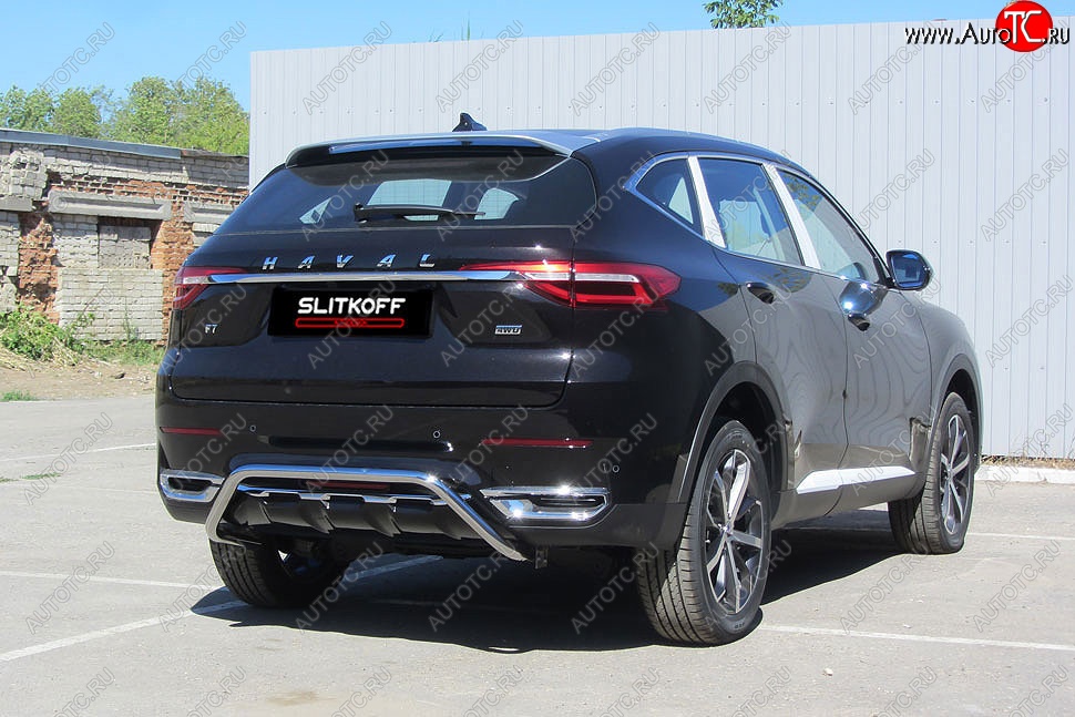 15 549 р. Защита заднего бампера (Ø42 мм, нержавейка) Slitkoff Haval F7  дорестайлинг (2018-2022)  с доставкой в г. Чебоксары