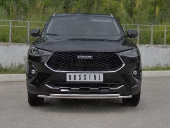 Защита переднего бампера (Ø42 мм, нержавейка, 4WD) SLITKOFF Haval F7x (2019-2022) дорестайлинг (полированная нержавейка)
