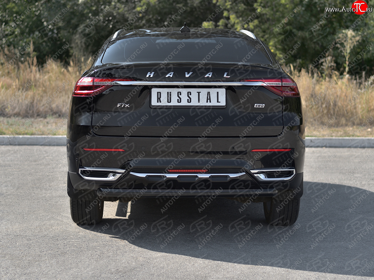 7 649 р. Защита заднего бампера (1.5 4WD Ø57 мм) SLITKOFF Haval F7x дорестайлинг (2019-2022) (нержавейка с полимерным покрытием, черный)  с доставкой в г. Чебоксары