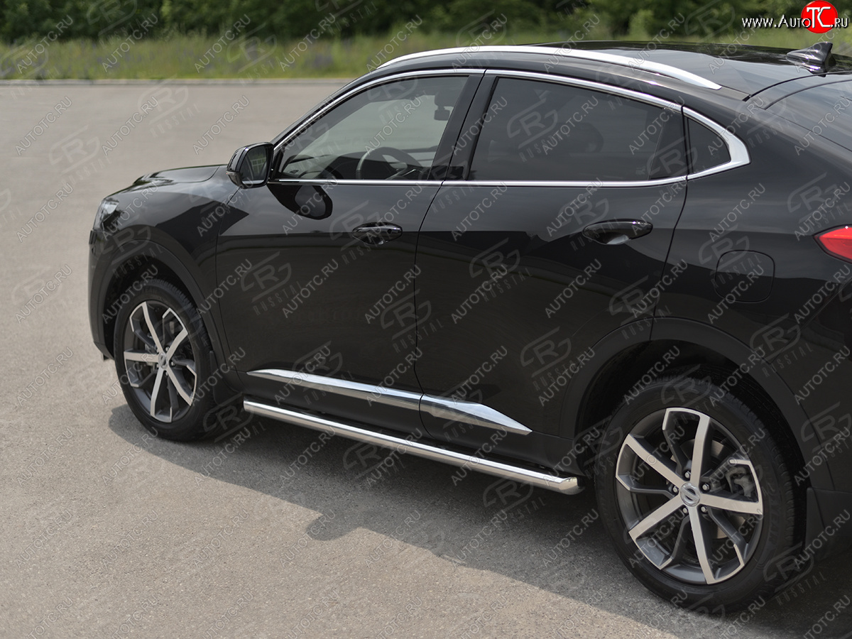 16 949 р. Защита порогов (Ø63 мм) SLITKOFF Haval F7x дорестайлинг (2019-2022) (полированная нержавейка, торцы 45°)  с доставкой в г. Чебоксары