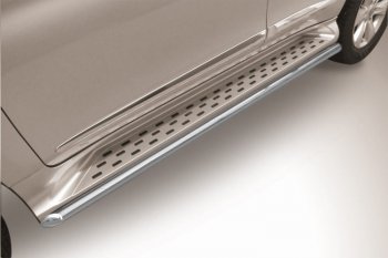 Защита штатного порога Slitkoff (Ø 42 мм) Haval H9 (2015-2017) дорестайлинг (Сталь с полимерным покрытием. Цвет: серебристый)