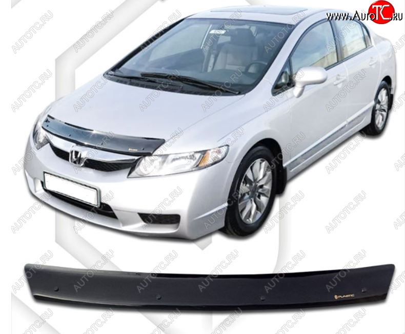 1 999 р. Дефлектор капота USA CA-Plastiс Honda Civic FD седан дорестайлинг (2005-2008) (Classic черный, Без надписи)  с доставкой в г. Чебоксары