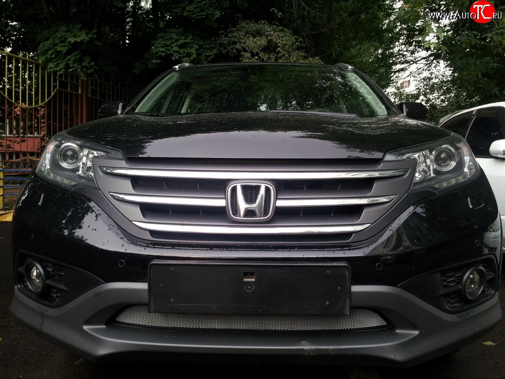 1 539 р. Сетка на бампер (2.0) Russtal (хром) Honda CR-V RM1,RM3,RM4 дорестайлинг (2012-2015)  с доставкой в г. Чебоксары