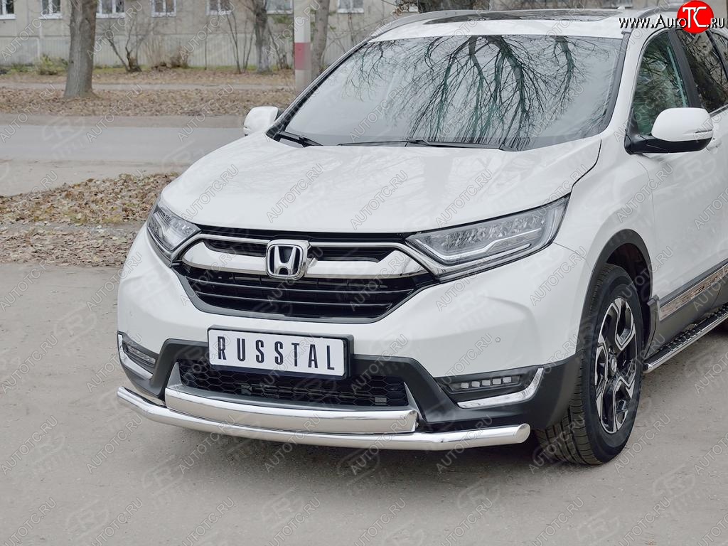 16 399 р. Защита переднего бампера (2 трубыØ63 и 75х42 мм, нержавейка) Russtal Honda CR-V RW,RT дорестайлинг (2016-2020)  с доставкой в г. Чебоксары