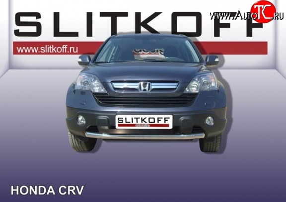 11 749 р. Одинарная защита переднего бампера из трубы диаметром 57 мм Slitkoff  Honda CR-V  RE1,RE2,RE3,RE4,RE5,RE7 (2009-2012) рестайлинг (Нержавейка, Полированная)  с доставкой в г. Чебоксары