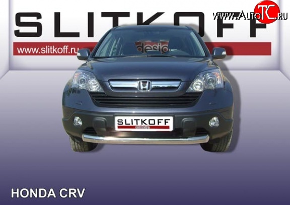 13 499 р. Одинарная защита переднего бампера диаметром 76 мм Slitkoff  Honda CR-V  RE1,RE2,RE3,RE4,RE5,RE7 (2009-2012) рестайлинг (Нержавейка, Полированная)  с доставкой в г. Чебоксары