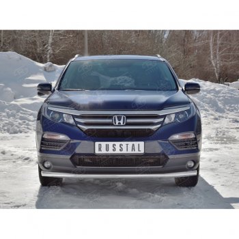 19 499 р. Защита переднего бампера (Ø63 мм, нержавейка) SLITKOFF Honda Pilot YF6 дорестайлинг (2016-2019)  с доставкой в г. Чебоксары. Увеличить фотографию 3