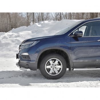 21 699 р. Защита переднего бампера (2 трубы Ø63 и 42 мм, нержавейка) SLITKOFF Honda Pilot YF6 дорестайлинг (2016-2019)  с доставкой в г. Чебоксары. Увеличить фотографию 2