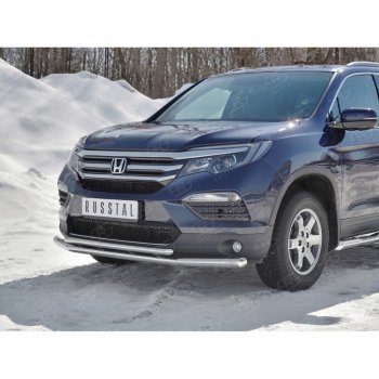 21 699 р. Защита переднего бампера (2 трубы Ø63 и 42 мм, нержавейка) SLITKOFF Honda Pilot YF6 дорестайлинг (2016-2019)  с доставкой в г. Чебоксары. Увеличить фотографию 3