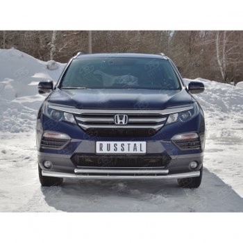 21 699 р. Защита переднего бампера (2 трубы Ø63 и 42 мм, нержавейка) SLITKOFF Honda Pilot YF6 дорестайлинг (2016-2019)  с доставкой в г. Чебоксары. Увеличить фотографию 4