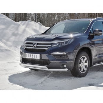 17 299 р. Защита переднего бампера (2 трубы Ø63 и 75х42 мм, нержавейка) Russtal Honda Pilot YF6 дорестайлинг (2016-2019)  с доставкой в г. Чебоксары. Увеличить фотографию 3