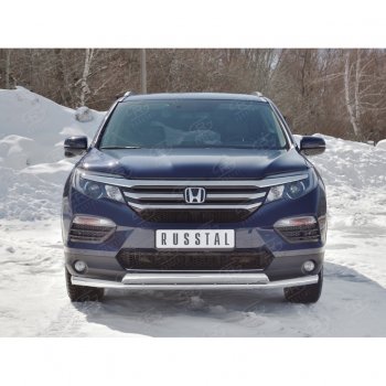 17 299 р. Защита переднего бампера (2 трубы Ø63 и 75х42 мм, нержавейка) Russtal Honda Pilot YF6 дорестайлинг (2016-2019)  с доставкой в г. Чебоксары. Увеличить фотографию 4