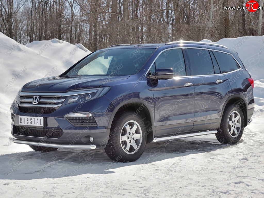 19 499 р. Защита переднего бампера (Ø63 мм, нержавейка) SLITKOFF Honda Pilot YF6 дорестайлинг (2016-2019)  с доставкой в г. Чебоксары
