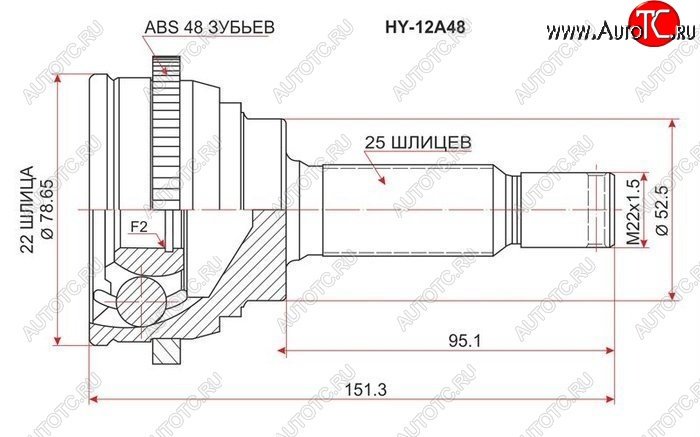 1 689 р. ШРУС SAT (наружный, 22*25*52.5 мм) Hyundai Getz TB хэтчбэк 5 дв. рестайлинг (2005-2010)  с доставкой в г. Чебоксары