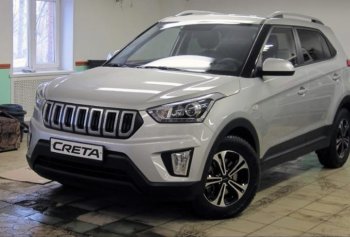 Решётка радиатора Next Hyundai Creta GS рестайлинг (2019-2021) (цвет: Чёрный матовый с серебристым выделением ноздрей)