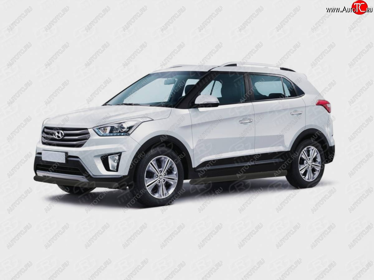 9 999 р. Защита переднего бампера (Ø57 мм) SLITKOFF  Hyundai Creta  GS (2015-2021) дорестайлинг, рестайлинг (нержавейка с полимерным покрытием, черный)  с доставкой в г. Чебоксары