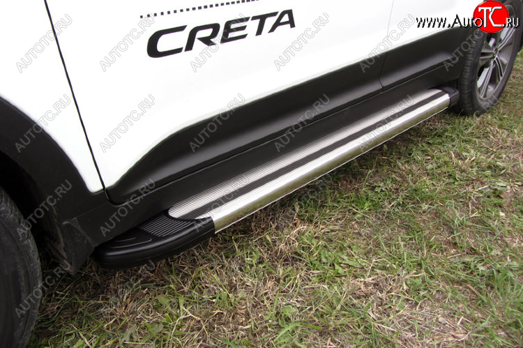 10 699 р. Пороги алюминиевые Slitkoff Hyundai Creta GS дорестайлинг (2015-2019) (Luxe Silver)  с доставкой в г. Чебоксары