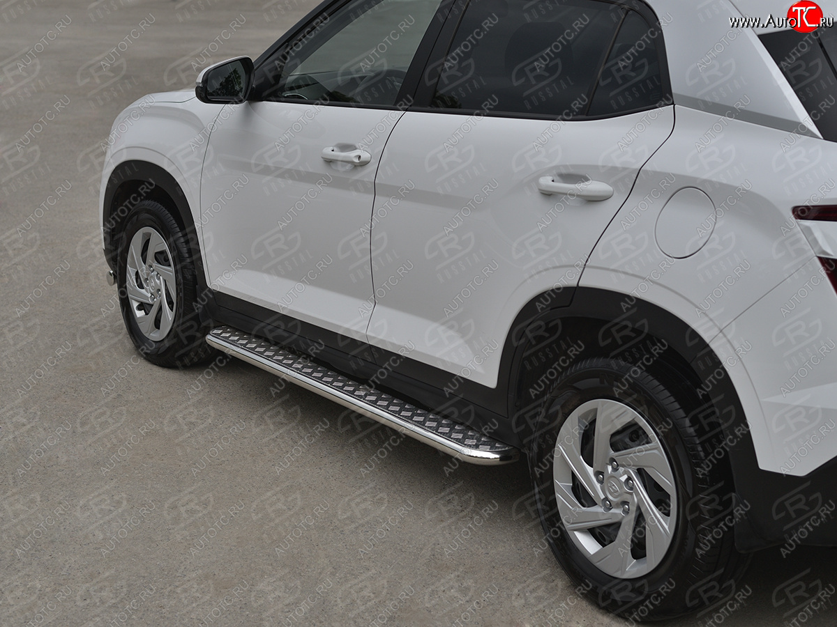 21 999 р. Порожки для ног SLITKOFF (Ø42 мм) Hyundai Creta SU (2020-2022) (лист - алюминий, профиль - углеродистая сталь)  с доставкой в г. Чебоксары