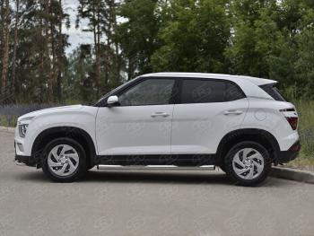 20 999 р. Защита порогов (Ø76 мм с проступью, нержавейка) SLITKOFF Hyundai Creta SU (2020-2022) (торцы с пластиковыми заглушками)  с доставкой в г. Чебоксары. Увеличить фотографию 2