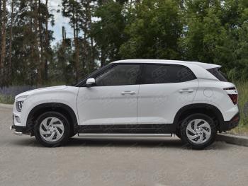 16 449 р. Защита порогов (Ø63 мм, нержавейка) SLITKOFF Hyundai Creta SU (2020-2022) (торцы с пластиковыми заглушками, , полированная нержавейка)  с доставкой в г. Чебоксары. Увеличить фотографию 2