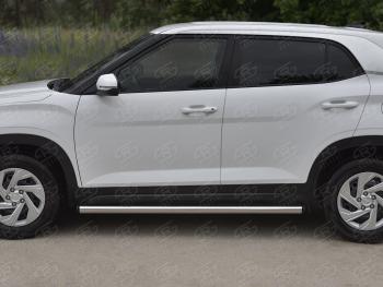 16 449 р. Защита порогов (Ø63 мм, нержавейка) SLITKOFF Hyundai Creta SU (2020-2022) (торцы с пластиковыми заглушками, , полированная нержавейка)  с доставкой в г. Чебоксары. Увеличить фотографию 3