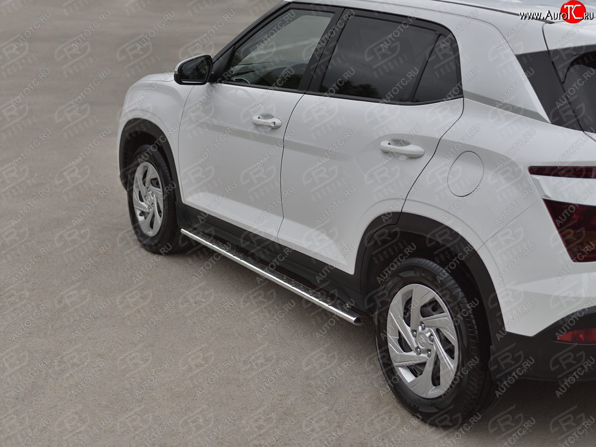23 749 р. Защита порогов (Ø75х42 мм, с проступью) Russtal Hyundai Creta SU (2020-2022) (полированная нержавейка)  с доставкой в г. Чебоксары