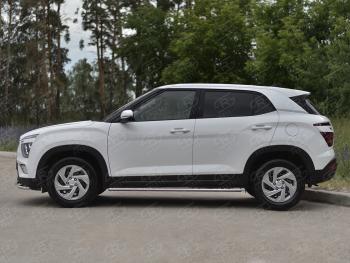 23 749 р. Защита порогов (Ø75х42 мм, с проступью) Russtal Hyundai Creta SU (2020-2022) (полированная нержавейка)  с доставкой в г. Чебоксары. Увеличить фотографию 2