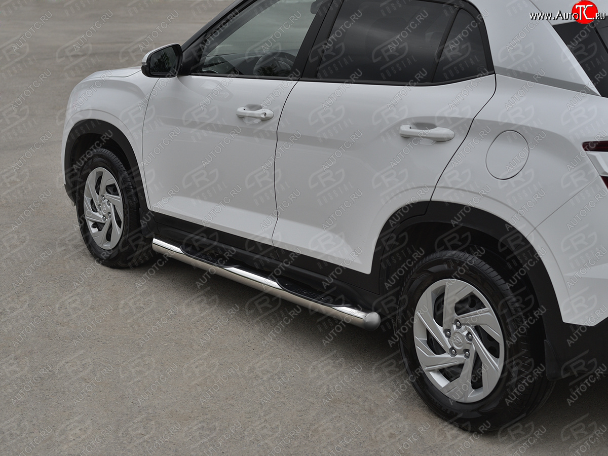 22 999 р. Защита порогов (Ø76 мм) SLITKOFF Hyundai Creta SU (2020-2022) (круглые торцы, полированная нержавейка)  с доставкой в г. Чебоксары