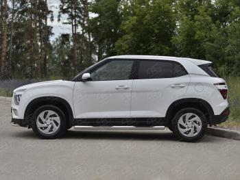 22 999 р. Защита порогов (Ø76 мм) SLITKOFF Hyundai Creta SU (2020-2022) (круглые торцы, полированная нержавейка)  с доставкой в г. Чебоксары. Увеличить фотографию 2