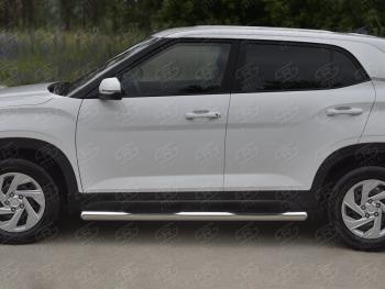 22 999 р. Защита порогов (Ø76 мм) SLITKOFF Hyundai Creta SU (2020-2022) (круглые торцы, полированная нержавейка)  с доставкой в г. Чебоксары. Увеличить фотографию 3