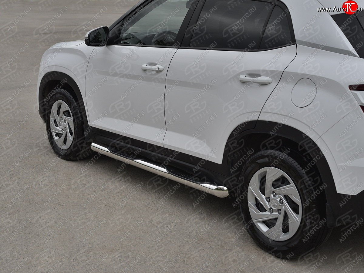 22 999 р. Защита порогов (Ø76 мм) SLITKOFF Hyundai Creta SU (2020-2022) (торцы 45°, полированная нержавейка)  с доставкой в г. Чебоксары