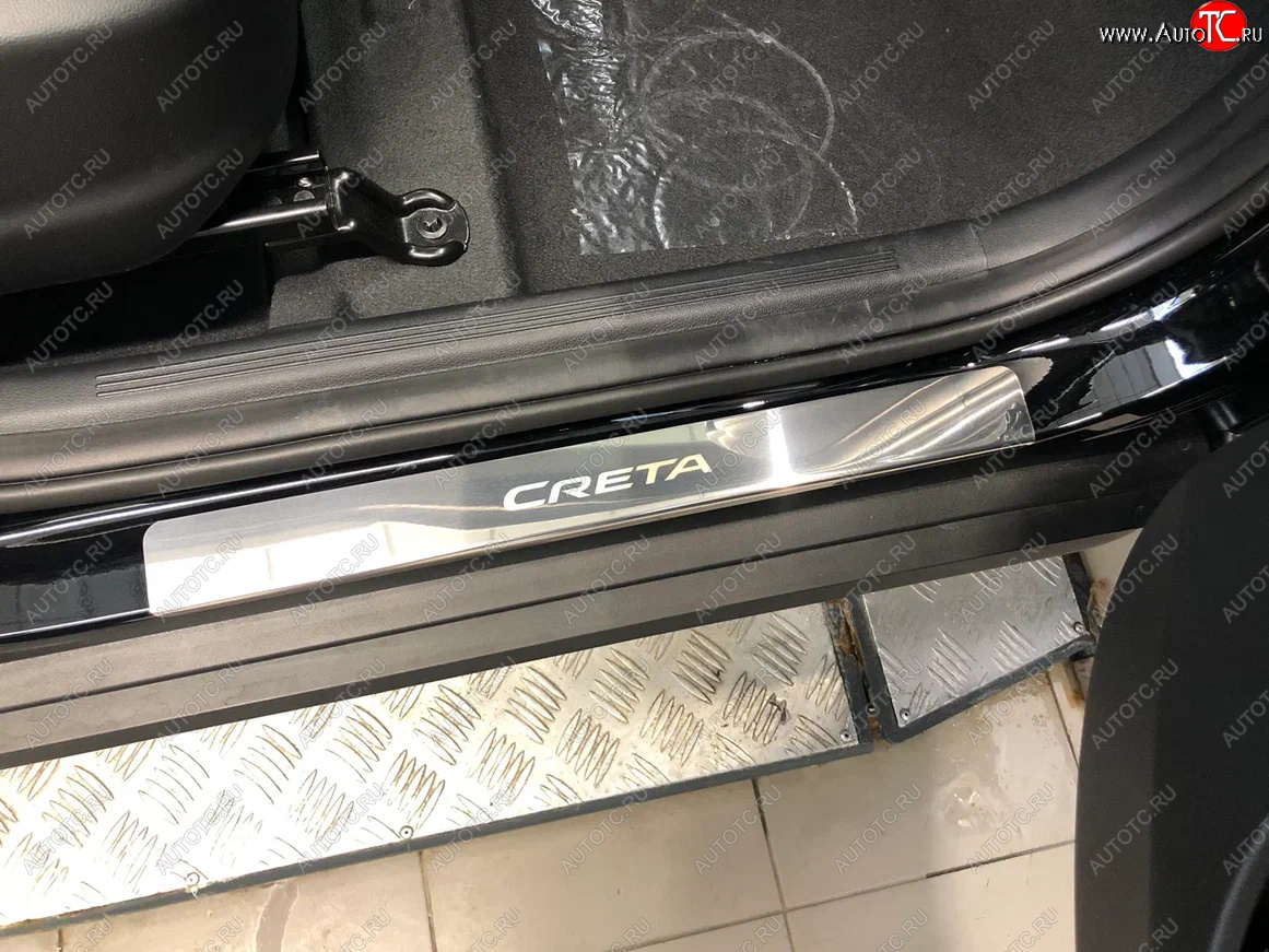2 179 р. Накладки порожков салона INOX Hyundai Creta SU (2020-2022) (Нержавеющая сталь)  с доставкой в г. Чебоксары