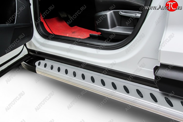 17 399 р. Пороги алюминиевые Slitkoff  Hyundai Santa Fe  DM (2012-2019) дорестайлинг, рестайлинг (Prestige Silver)  с доставкой в г. Чебоксары