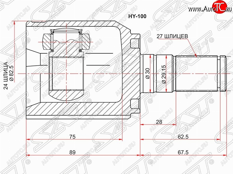 3 299 р. Шрус (внутренний) SAT (24*27*30 мм)  Hyundai IX35  LM (2009-2018), Hyundai Tucson  LM (2010-2017), KIA Sportage  3 SL (2010-2016)  с доставкой в г. Чебоксары