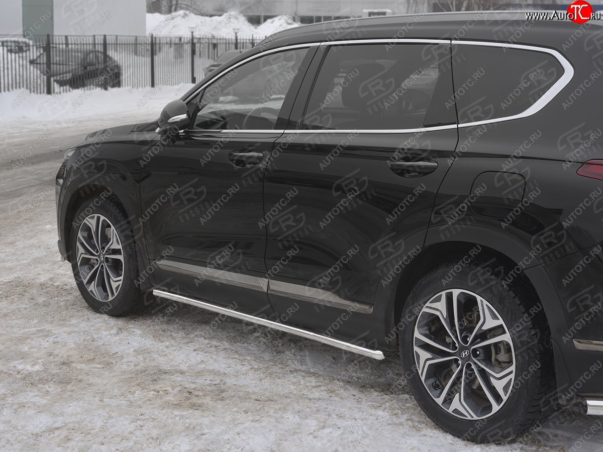 17 299 р. Защита порогов из трубы d42 SLITKOFF Hyundai Santa Fe TM рестайлинг (2020-2022) (Вариант 1 (со скосами на торцах))  с доставкой в г. Чебоксары