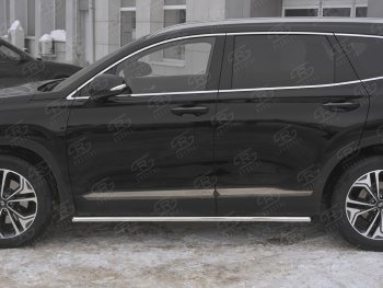 17 299 р. Защита порогов из трубы d42 SLITKOFF Hyundai Santa Fe TM рестайлинг (2020-2022) (Вариант 1 (со скосами на торцах))  с доставкой в г. Чебоксары. Увеличить фотографию 3