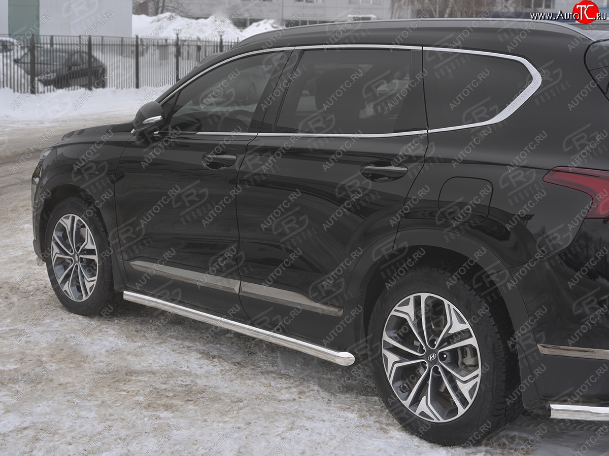 21 599 р. Пороги из трубы d63 SLITKOFF Hyundai Santa Fe TM рестайлинг (2020-2022) (Вариант 1 (со скосами на торцах))  с доставкой в г. Чебоксары