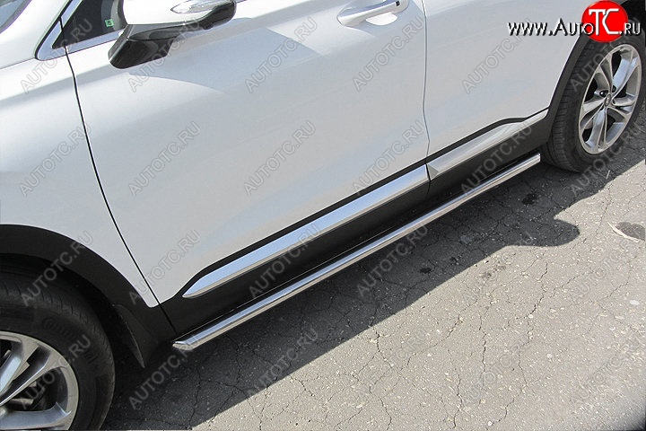 14 799 р. Защита порогов Slitkoff (d57 мм)  Hyundai Santa Fe  TM (2018-2022) дорестайлинг, рестайлинг (Нержавейка, Полированная)  с доставкой в г. Чебоксары