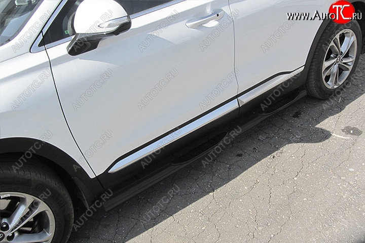 13 549 р. Защита порогов Slitkoff (d76 мм, с проступями) Hyundai Santa Fe TM рестайлинг (2020-2022) (Сталь с полимерным покрытием. Цвет: чёрный)  с доставкой в г. Чебоксары