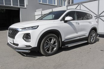 10 699 р. Пороги алюминиевые Slitkoff Hyundai Santa Fe TM дорестайлинг (2018-2021) (Luxe Silver)  с доставкой в г. Чебоксары. Увеличить фотографию 2