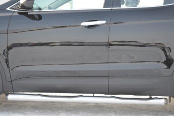 22 549 р. Защита порогов с проступями SLITKOFF (труба D76 мм.)  Hyundai Santa Fe  DM (2012-2016) дорестайлинг (Защита порогов с заглушками на торцах (вариант 2))  с доставкой в г. Чебоксары. Увеличить фотографию 2