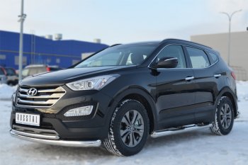 22 549 р. Защита порогов с проступями SLITKOFF (труба D76 мм.)  Hyundai Santa Fe  DM (2012-2016) дорестайлинг (Защита порогов с заглушками на торцах (вариант 2))  с доставкой в г. Чебоксары. Увеличить фотографию 4