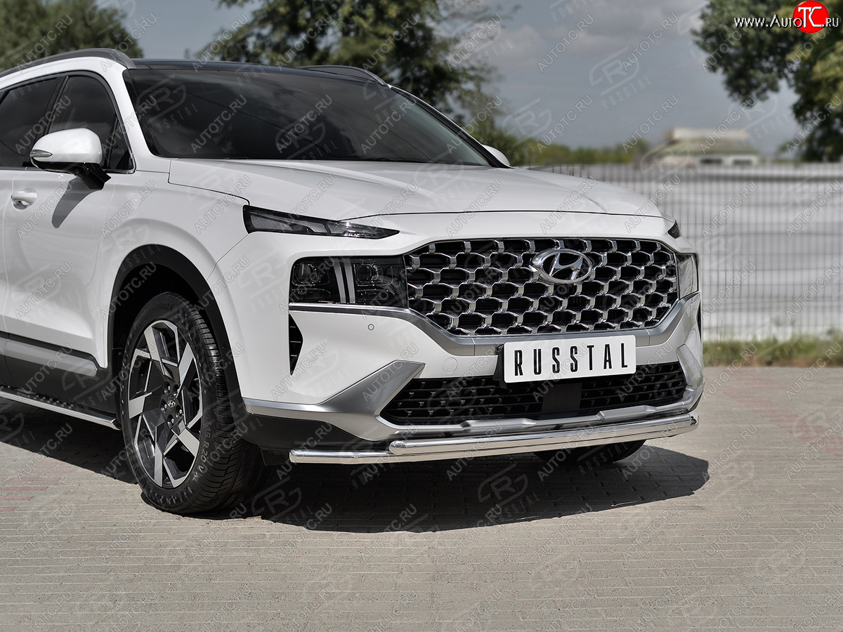 19 749 р. Защита переднего бампера SLITKOFF (2 трубы Ø42+42 мм, нержавейка) Hyundai Santa Fe TM рестайлинг (2020-2022)  с доставкой в г. Чебоксары