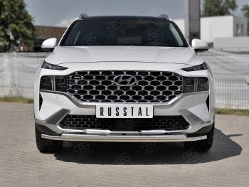 19 749 р. Защита переднего бампера SLITKOFF (2 трубы Ø42+42 мм, нержавейка) Hyundai Santa Fe TM рестайлинг (2020-2022)  с доставкой в г. Чебоксары. Увеличить фотографию 2