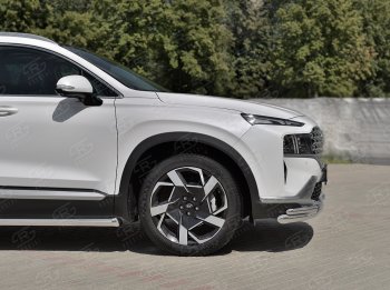 21 699 р. Защита переднего бампера (Ø63 мм с уголками Ø42 мм) SLITKOFF Hyundai Santa Fe TM рестайлинг (2020-2022) (полированная нержавейка)  с доставкой в г. Чебоксары. Увеличить фотографию 2